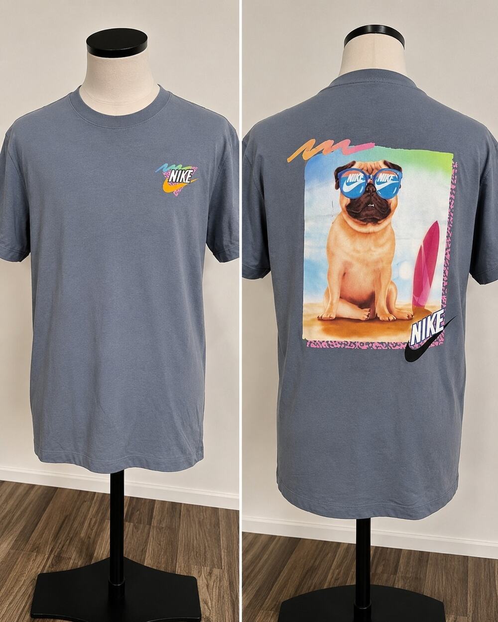 Nike The Nike Tee Pug Graphic Print Crew Neck Tee Gray Mens L Cotton Regular
